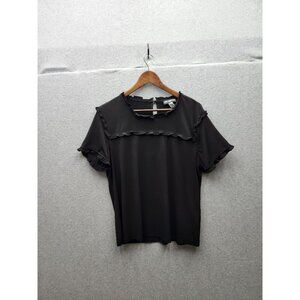 Karl Lagerfeld Paris Womens Black Ruffled Short-Sleeve Top L